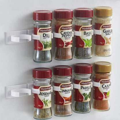 2pcs Wall-Mounted Grey Plastic Spice Rack – Adhesive Jar Holder
